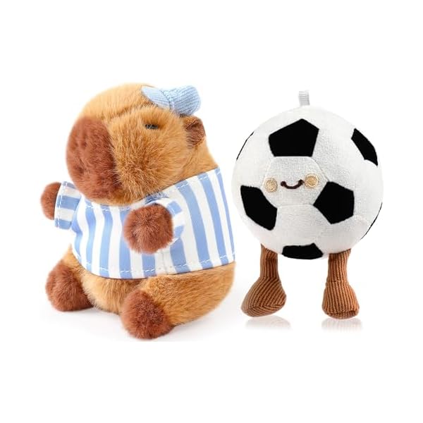 2PCS Soccer Capybara Plush Keychain, Cute Animal Stuffed Keychain for Backpacks, Soft Plush Football Pendant with Clothes Accessories, Kawaii Gifts for Graduation Exchange Birthday Party Favors