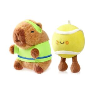 2PCS Capybara Plush Keychain, Cute Animal Stuffed Keychain for Backpacks, Soft Plush Pendant with Clothes Accessories