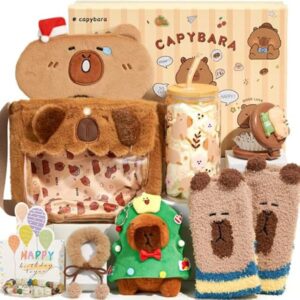Capybara Plush Gifts for Girls & Boys, Capybara Gifts Box with Cup,Crossbody Bag,Stuffed Toys with Headgear&More, Party Favor Birthday Gifts for Kids Age 4 5 6 7 8 9 10-12 Years Old