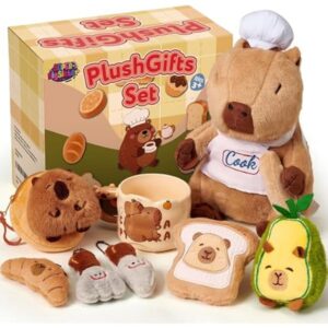 Capybara Plush Gifts Set for Kids, Cute Chef-Themed Stuffed Toys with Mug & Keychain & Coin Purse, Birthday Gift Set for 3 4 5 6 7 8 Year Old