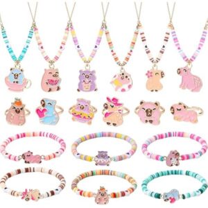 6 Sets Kids Jewelry for Girls Bracelets Necklaces Rings Set Animal Bracelet Friendship Braided Party Favors Dress Up Gift for Little Girl Toddler