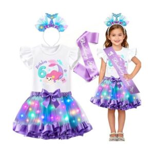 Girls Mermaid Costume LED Mermaid Birthday Outfit Top skirt Sash Headband Halloween Princess Dress Up Gift